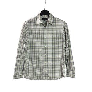 Banana Republic Soft Wash Mens Green Navy White Plaid Long Sleeve Cotton Shirt M
